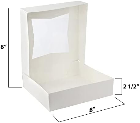 MT Products White Cookie Box 8" x 8" x 2.5" - Auto Pop-Up Bakery Boxes with Window (Pack of 15) - Made in USA