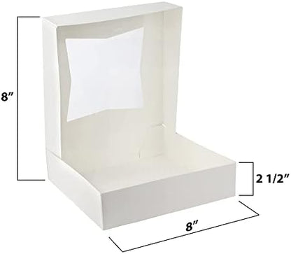 MT Products White Cookie Box 8" x 8" x 2.5" - Auto Pop-Up Bakery Boxes with Window (Pack of 15) - Made in USA