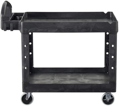 Rubbermaid Commercial Products 2-Shelf Utility/Service Cart, Medium, Black, Lipped Shelves, Ergonomic Handle, 500 Lbs Capacity, forfor Warehouse/Garage/Cleaning/Manufacturing