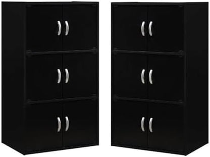 Home Square 3 Shelf 6 Door Wooden Bookcase Set in Black (Set of 2)