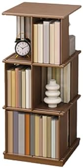 GAMAK Rotating Bookshelf Kids 360 Display 3-4 Tier Revolving Bookcase with Brake Wheels Floor Standing Bookcase Narrow Bookshelf for Small Spaces Natural Wood (Color : Walnut, Size : Moving_Three)