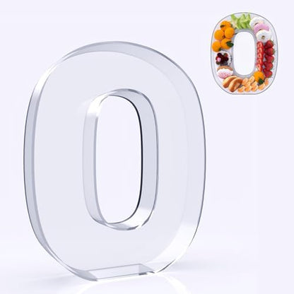 11" Acrylic Letter Charcuterie Box, Reusable Fillable Alphabet Number Shaped Form Tray for Birthday Anniversaries, Party Decorative Serving Plates Display Candy Cake (O)