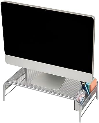 Mind Reader Monitor Stand, Ventilated Laptop Riser, Desktop Organizer, Side Storage, Metal Mesh, 20"L x 11.5"W x 5.5"H, Silver