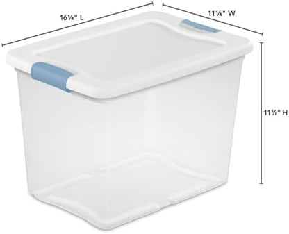 Sterilite 25 Quart Latching Box, Clear Plastic Storage, White, 6 Pack