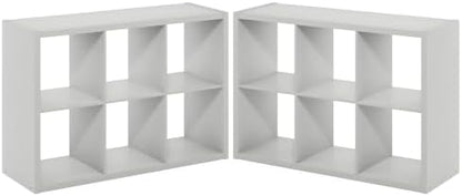 Furinno Cubicle Book Shelf Set of 2, 6-Cube Bookshelf, Light Grey