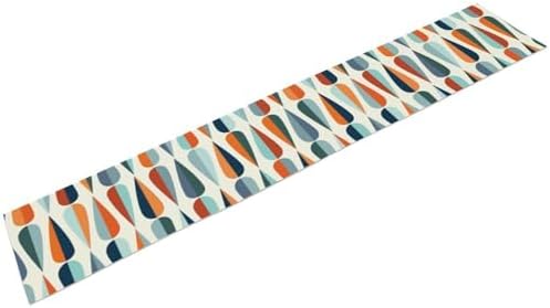 Mid Century Modern Table Runner Retro Blue Orange Grey Water Droplets Geometric Table Runner for Kitchen Dining Room Dining Table Decoration 13x90in