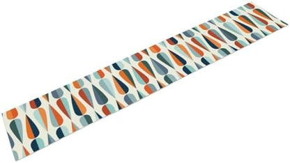 Mid Century Modern Table Runner Retro Blue Orange Grey Water Droplets Geometric Table Runner for Kitchen Dining Room Dining Table Decoration 13x90in