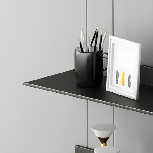 Metal Bookshelf Wall Mounted Contemporary Bookcase Office Aluminum Alloy Wallmounted Storage Shelf Living Room Bookshelf Metal Partition Single-layer Display Shelf Black 47.2"L x 8.3"W x 3.1"H