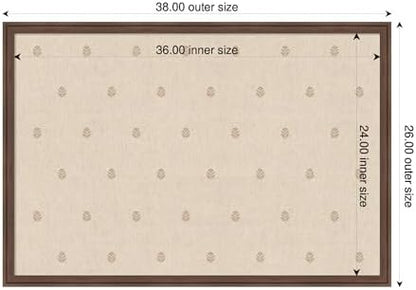 Kate and Laurel Framed Fabric Pinboard 38 x 26, Beige Botanical Block Print Printed Linen Classic Bulletin Board for Use as a Vision Board or Wall Organization, Florence Medium Brown Frame