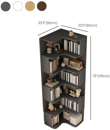 Vertical L-Shape Storage with Open Back 6 Shelves Corner Bookshelf Wood Floor Rack Student Integrated Wall Bookcase Corner Cabinet Multi-Layer Storage Cabinet White 24" L x 24" W x 75" H