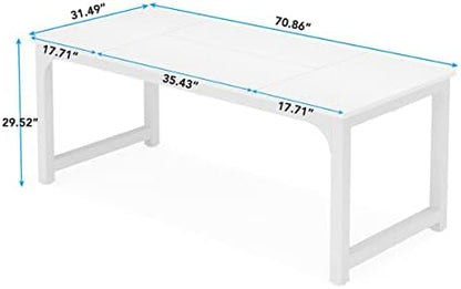 Tribesigns Modern Computer Desk, 70.8 x 31.5 inch Large Office Desk Computer Table Study Writing Desk Workstation for Home Office, White Metal Frame