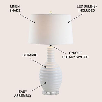 JONATHAN Y Dylan 29.5" Ceramic Table Lamp Ribbed Sculptural, White