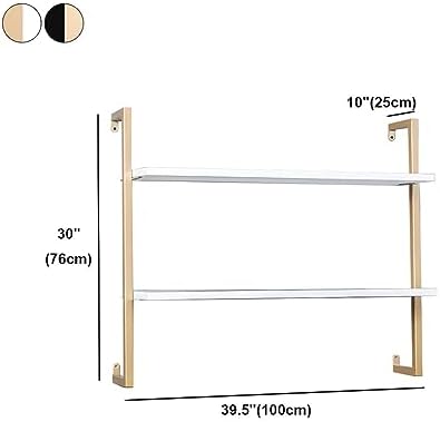 Contemporary Wall Unit Bookcase Metal Frame Pine Wood Shelf Bookshelf Wall-Mounted Bookshelf Wrought Iron Bag Rack Multi-Layer Clothing Store Decoration White Gold 39.4" L x 9.8" W x 29.9" H