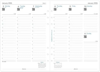 Filofax Calendar Diary Refill, A5 Size, Week-to-View with Appointments, Vertical, Multi-Fit, White Paper, English, 2026 (C68521M-26)