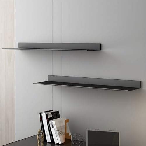 Metal Bookshelf Wall Mounted Contemporary Bookcase Office Aluminum Alloy Wallmounted Storage Shelf Living Room Bookshelf Metal Partition Single-layer Display Shelf Black 47.2"L x 8.3"W x 3.1"H