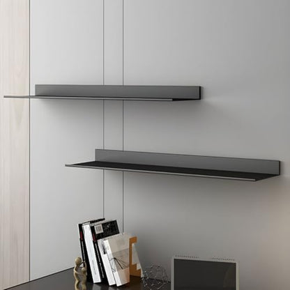 Metal Bookshelf Wall Mounted Contemporary Bookcase Office Aluminum Alloy Wallmounted Storage Shelf Living Room Bookshelf Metal Partition Single-layer Display Shelf Black 47.2"L x 8.3"W x 3.1"H
