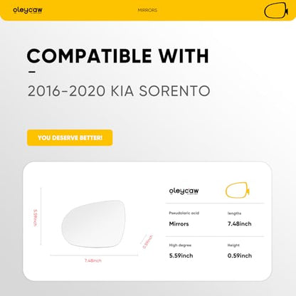 Compatible with 2016 2017 2018 2019 2020 Kia Sorento Driver Side Mirror, Left Side Mirrors with Backing Plate, Heated - color: Driver Side(Heated)