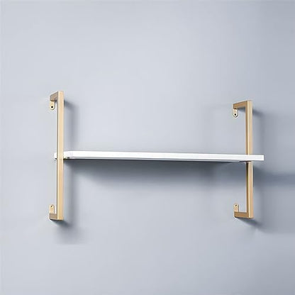 Contemporary Wall Unit Bookcase Metal Frame Pine Wood Shelf Bookshelf Wall-Mounted Bookshelf Wrought Iron Bag Rack Multi-Layer Clothing Store Decoration White Gold 31.5" L x 9.8" W x 17.3" H