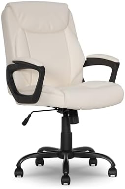 Amazon Basics Classic Puresoft PU Padded Mid-Back Office Chair with Armrest, Height Adjustable, Easy to Assemble, 26"D x 23.75"W x 42"H, Cream