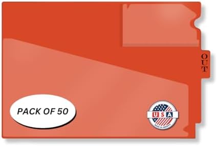 Doctor Stuff - Center Tab Vinyl Outguides, Diagonal Cut Front Pocket, Top Charge Out Slip Pocket, Plastic File Folder, Letter Size 9" x 13-1/4", Orange, 50/Box