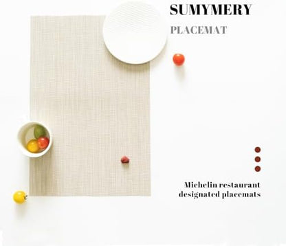 Placemats Set of 4 Vinyl/Plastic Woven Place Mats for Kitchen Table Indoor/Outdoor Washable Placemat Wipeable Dining Table Mats (Beige,4)