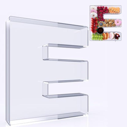 11" Acrylic Letter Charcuterie Box, Reusable Fillable Alphabet Number Shaped Form Tray for Birthday Anniversaries, Party Decorative Serving Plates Display Candy Cake (E)
