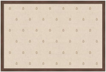 Kate and Laurel Framed Fabric Pinboard 38 x 26, Beige Botanical Block Print Printed Linen Classic Bulletin Board for Use as a Vision Board or Wall Organization, Florence Medium Brown Frame