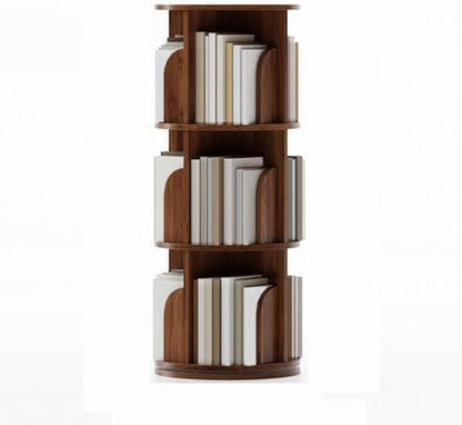 GAMAK Small Rotating Bookshelf 360 Display 3-4 Tier for Small Spaces Kids Narrow Swivel Corner Book Shelf Wood Used in Bedrooms Living Rooms Study Office (Color : Walnut, Size : Three)