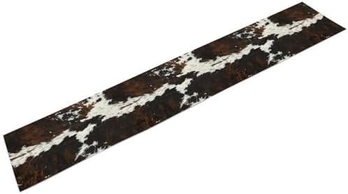 Vintage Cow Print Table Runner, Rustic Cottage Country Farm Animal Fur Skin Pattern Western Style Black Brown Cowhide Print Dinner Runner for Home Kitchen Dining Table Decoration 13x90 Inch