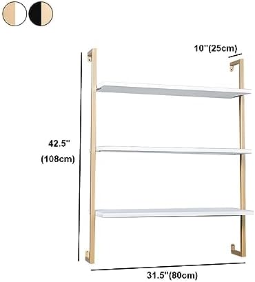 Contemporary Wall Unit Bookcase Metal Frame Pine Wood Shelf Bookshelf Wall-Mounted Bookshelf Wrought Iron Bag Rack Multi-Layer Clothing Store Decoration White Gold 31.5" L x 9.8" W x 42.5" H