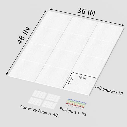 Neatsure Large Cork Board for Wall, 48" x 36" Bulletin Board with Pushpins, 12 Panels Felt Tiles Tack Push Pin Board for Office, Silver Gray
