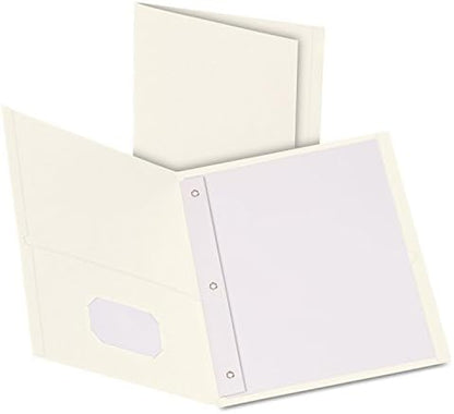 Oxford Two-Pocket Folders w/Fasteners, White, Letter Size, 25 per Box (57704)