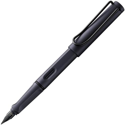 LAMY safari steel black - Fountain Pen with ergonomic grip & polished steel nib in size F - ideal for any Writing & Calligraphy - including LAMY T 10 blue cartridge - Right-Handed