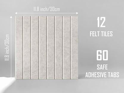 Slated Felt Bulletin Board Tiles | Cork Board Alternative for Walls | Wall Panels for Office & Home Decor | Aesthetic Pinboard & Photo Board | 12-Pack (11.8" x 11.8") with Adhesive | Ivory