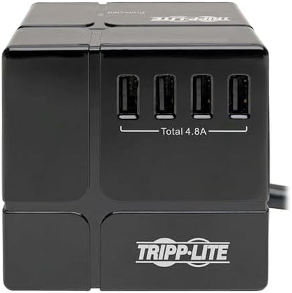Tripp Lite 3 Outlet Surge Protector with USB, Detachable Wall Outlet Surge Protector, 6 USB Ports, 6 ft. Cord, 540 Joules, Black, TLP366CUBEUSBB