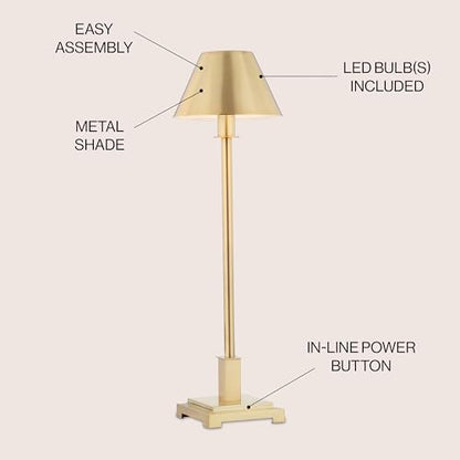 JONATHAN Y Roxy Slim Modern LED Table Lamp Metal 26", Brushed Brass Gold