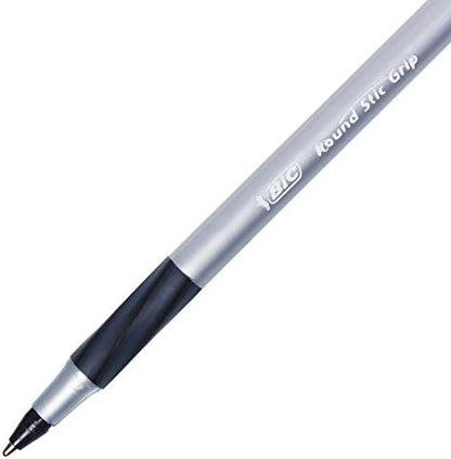 BIC Round Stic Grip Xtra Comfort Ballpoint Pens, Medium Point (1.2mm), Black, Soft Grip For Added Comfort And Control, 36-Count Pack (GSMG361-BLK) (Pack of 18, 648 Count Total)