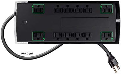 Monoprice 12 Outlet Slim Surge Protector - UL Rated, 4,230 Joules, Grounded And Protected Light Indicator, 10 Feet, Black