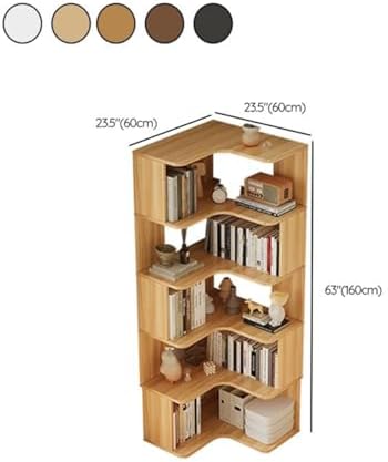 Vertical Wall Corner Shelf with Open Back 6-Shelf Wood Corner Bookshelf Floor Book Rack Multi-Layer Storage Shelf Against the Wall Bookcase Grey 24" L x 24" W x 63" H