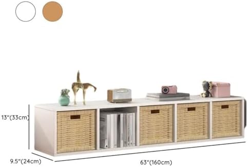 Lateral Filing Lumber Bookshelves Shelves Solid Wood Bookshelf, Floor-standing Storage Rack, Low Bookcase, Cube Storage Unit, Household TV Cabinet, Bay Window Cabinet Natural 63"L x 9"W x 13"H