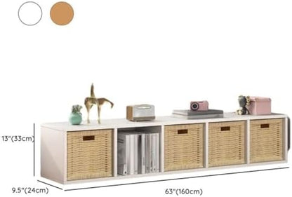 Lateral Filing Lumber Bookshelves Shelves Solid Wood Bookshelf, Floor-standing Storage Rack, Low Bookcase, Cube Storage Unit, Household TV Cabinet, Bay Window Cabinet White 63"L x 9"W x 13"H