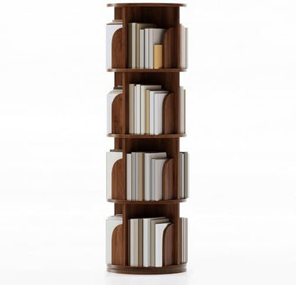 GAMAK Small Rotating Bookshelf 360 Display 3-4 Tier for Small Spaces Kids Narrow Swivel Corner Book Shelf Wood Used in Bedrooms Living Rooms Study Office (Color : Walnut, Size : Four)