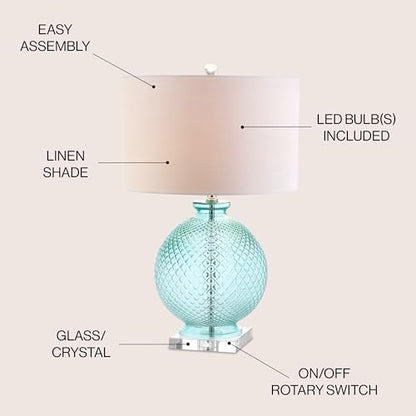JONATHAN Y Estelle 26" Aqua Diamond-Etched Glass Crystal Table Lamp