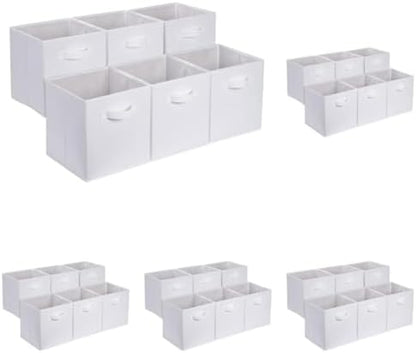 Amazon Basics Collapsible Fabric Storage Cubes Organizer with Handles,Sturdy,White,10.5-x-10.5-x-11-inch,6 Count (Pack of 5)