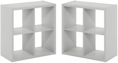 Furinno Cubicle Book Shelf Set of 2, 4-Cube Bookshelf, Light Grey