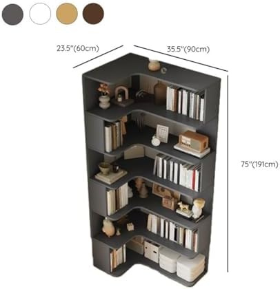 Vertical L-Shape Storage with Open Back 6 Shelves Corner Bookshelf Wood Floor Rack Student Integrated Wall Bookcase Corner Cabinet Multi-Layer Storage Cabinet Grey 24" L x 35" W x 75" H