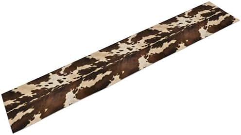 Cow Print Table Runner, Brown Cowhide Western Style Runner Country Farmhouse Cottage Patten Decoration for Home Kitchen Dining,13x90 Inch