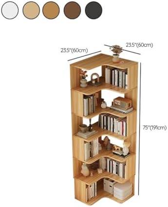 Vertical Wall Corner Shelf with Open Back 7-Shelf Wood Corner Bookshelf Floor Book Rack Multi-Layer Storage Shelf Against the Wall Bookcase Dark Walnut 24" L x 24" W x 75" H