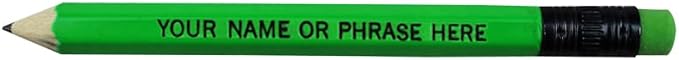 EZPENCILS & GIFTS - Golf Pencils Tipped with Eraser (1/2 a Pencil - Pew Pencils) - Neon Assorted Colored Barrel - FREE-PERSONALIZATION - 2HB Black Lead - Custom Text - Non-Smear Eraser – Package of 50