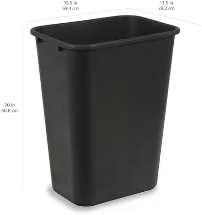 Amazon Basics Rectangular Commercial Office Wastebasket, Easy to Clean, Space-Saving,15.5"L x 11.5"W x 20"H, 10 Gallon, Black